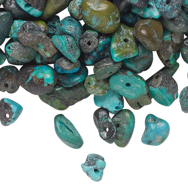Bead mix, turquoise (dyed / stabilized), small to extra-large chip and mini to small nugget, Mohs hardness 5-6. Sold per 50-gram pkg. image number 0