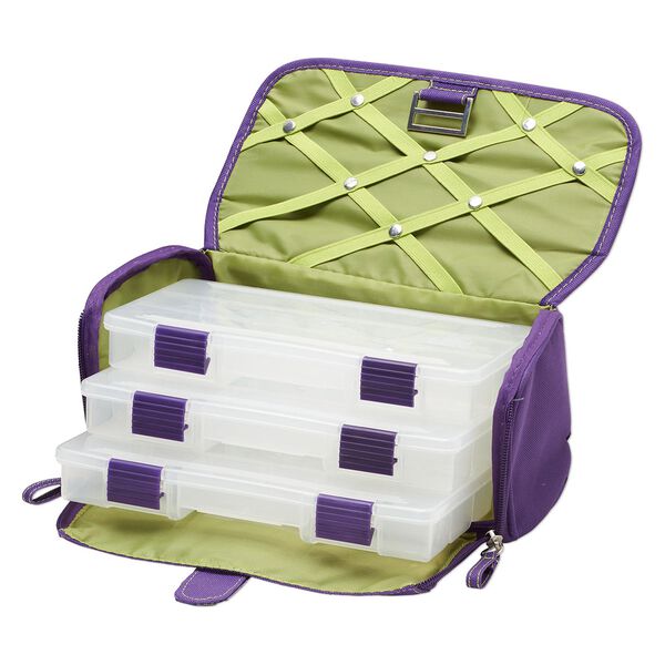 Tote, Plano® Creative Options® and Craft Locker™, polyester and plastic, royal purple and avocado green, 10-1/4 x 5-1/2 x 5-1/2 inches with zipper and buckle closure. Sold individually. image number 1