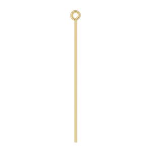 Eye pin, gold-plated brass, 1-1/2 inches, 21 gauge. Sold per pkg of 100.