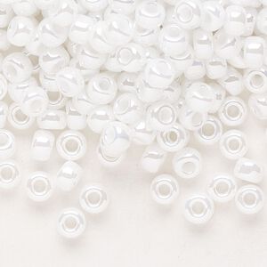 Seed bead, Miyuki, glass, pkg/25g, #6 rocaille, opaque ceylon white pearl, (RR-420).