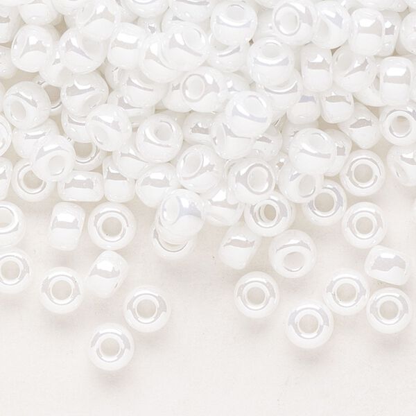 Seed bead, Miyuki, glass, pkg/25g, #6 rocaille, opaque ceylon white pearl, (RR-420). image number 0