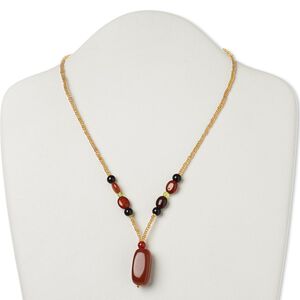 Multi-gemstone / glass / "pewter" (zinc-based alloy) 1pkg1, AB silver-finished / antique gold-finished square tube necklace 17 inch / lobster claw clasp 26x12mm