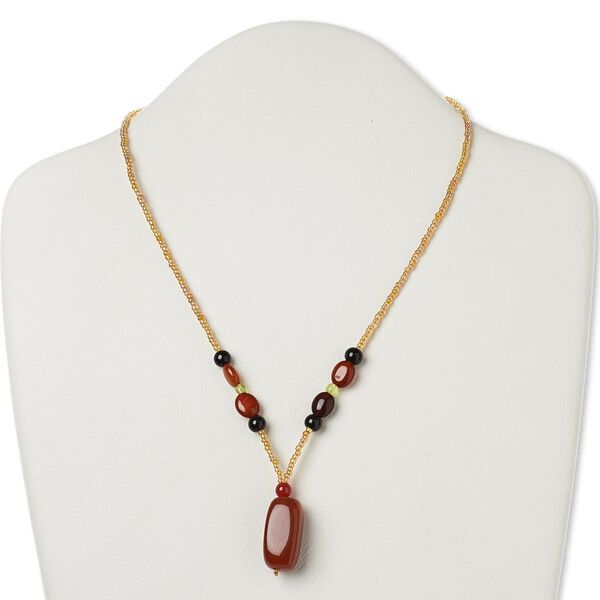 Multi-gemstone / glass / "pewter" (zinc-based alloy) 1pkg1, AB silver-finished / antique gold-finished square tube necklace 17 inch / lobster claw clasp 26x12mm image number 0