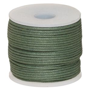 Cord, waxed cotton, dark green, 1mm, 20-pound test. Sold per 25-meter spool.