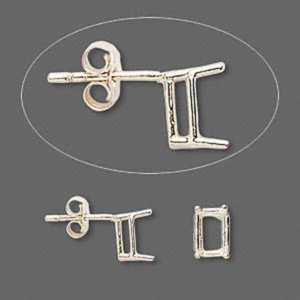 Earstud, Sure-Set™, 14Kt gold, 7x5mm with 4-prong emerald-cut basket setting. Sold per pair. image number 0