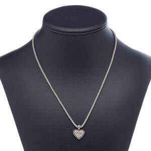 Necklace, glass rhinestone / imitation rhodium-plated brass / steel / gold-finished "pewter" (zinc-based alloy), clear, 20x16mm heart, 18 inches with 3-inch extender chain and lobster claw clasp. Sold individually.