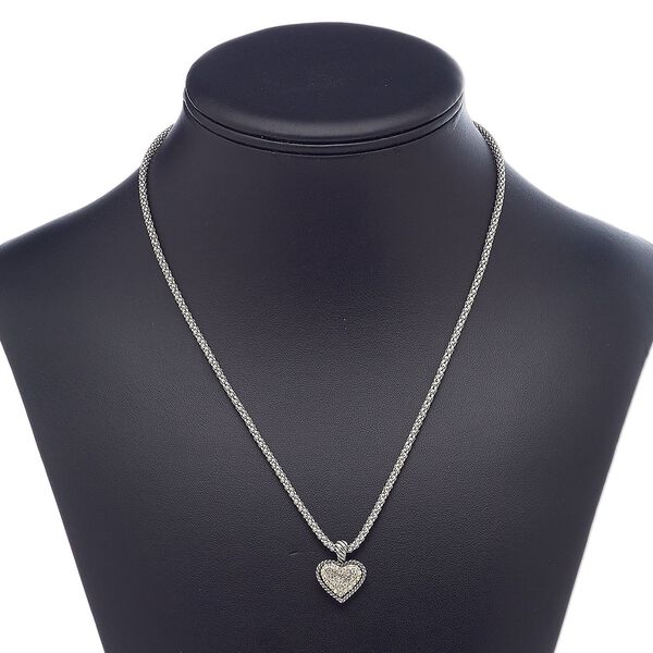 Necklace, glass rhinestone / imitation rhodium-plated brass / steel / gold-finished "pewter" (zinc-based alloy), clear, 20x16mm heart, 18 inches with 3-inch extender chain and lobster claw clasp. Sold individually. image number 0