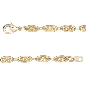 Chain, gold-finished "pewter" (zinc-based alloy), 4mm filigree, 16 inches. Sold individually.