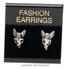 Earring card, flocked plastic, black and gold, 1x1-inch square with "FASHION EARRINGS." Sold per pkg of 100. image number 1