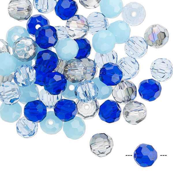 Bead mix 60pk 32 facets blue, Celestial Crystal® 6mm round image number 0