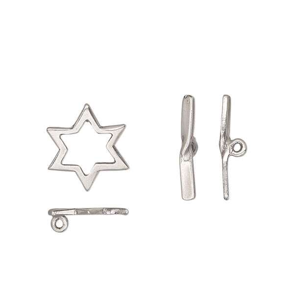 Clasp, toggle, sterling silver, 13x12mm star, 15mm bar. Sold individually. image number 0