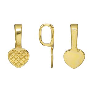 Bail, glue-on, gold-finished "pewter" (zinc-based alloy), 21x10mm heart with 10.5x10mm pad. Sold per pkg of 20.