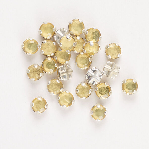 Bead 24pk rose montees light topaz silver finish, vintage Preciosa Czech crystal 4.6-4.8mm round SS20 image number 0