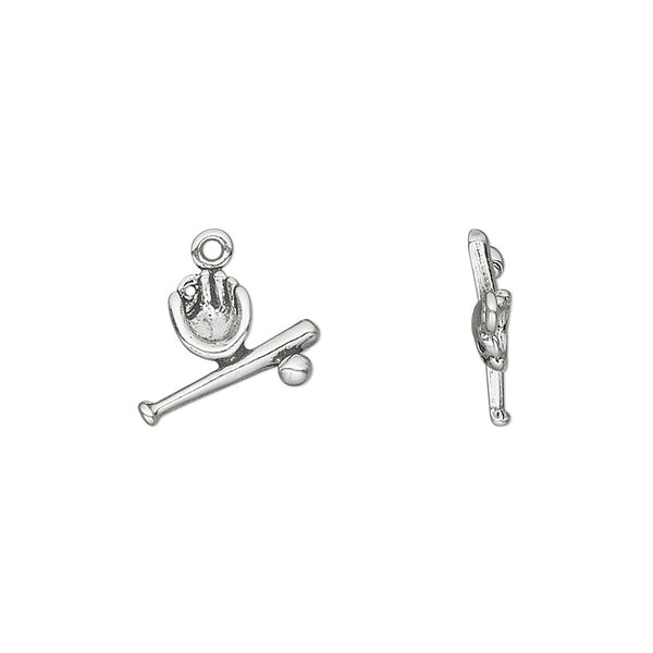 Charm, antiqued sterling silver, 12x10mm bat, ball and glove. Sold individually. image number 0