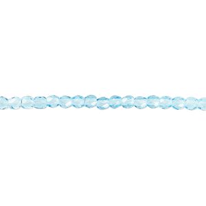 Bead, Czech fire-polished glass, light turquoise blue, 3mm faceted round. Sold per pkg of 1,200 (1 mass).