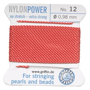 Thread, Griffin, nylon, coral, size #12. Sold per 2-meter card (approximately 78 inches).