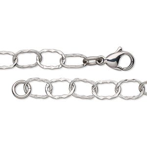 Chain 1pkg1 cable, 6.2mm textured flat oval / lobster claw clasp, stainless steel 24 inch