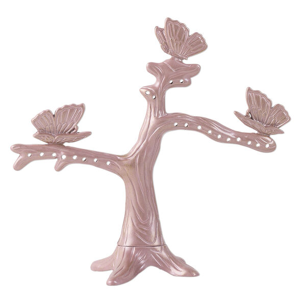 Display, "pewter" (zinc-based alloy) and enamel, lavender, 4-1/2 x 5 x 2 inch tree with butterflies. Sold individually. image number 0