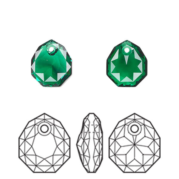 Drop 48pk majestic green, Swarovski® 11.5mm pendant majestic 6436 image number 0