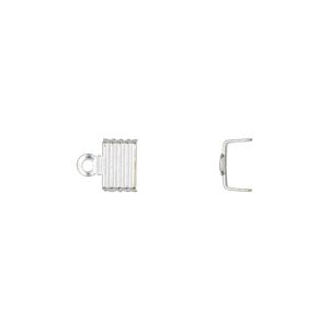 Cord end, fold-over, silver-plated brass, 6.5x4.5mm corrugated U-shape, 6mm inside diameter. Sold per pkg of 100.