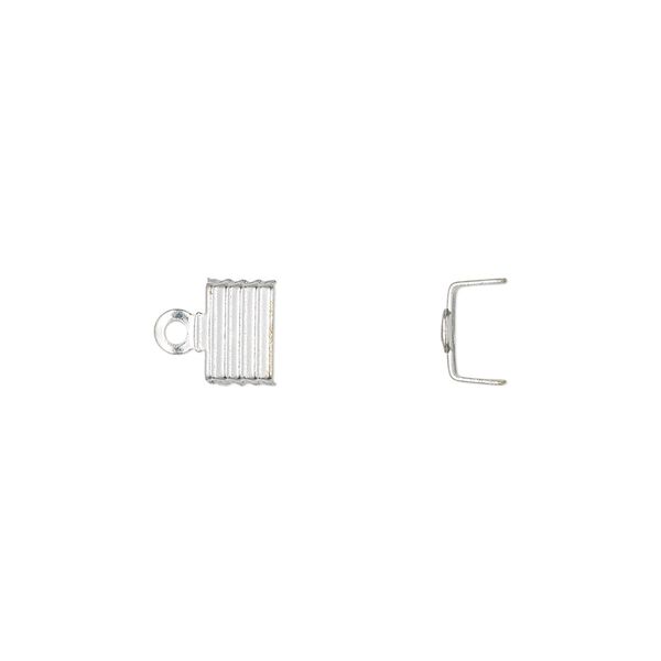 Cord end, fold-over, silver-plated brass, 6.5x4.5mm corrugated U-shape, 6mm inside diameter. Sold per pkg of 100. image number 0