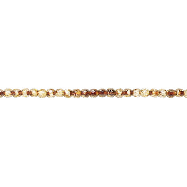 Bead, Czech fire-polished glass, translucent golden tortoise, 2mm faceted round. Sold per 8-inch strand, approximately 95-100 beads. image number 0