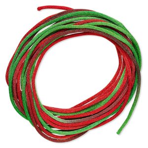Cord, Satinique™, satin, Christmas, 1.5mm small. Sold per pkg of 10 feet.