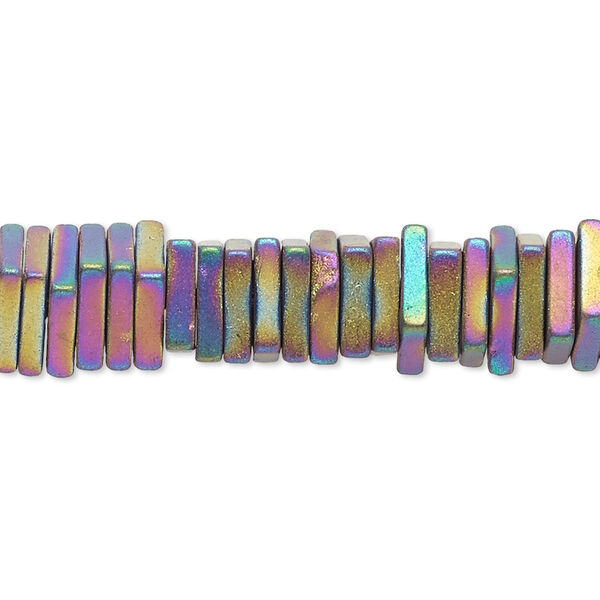 Bead, Hemalyke™ (man-made), matte rainbow, 4x1mm square rondelle. Sold per 8-inch strand, approximately 200 beads. image number 0