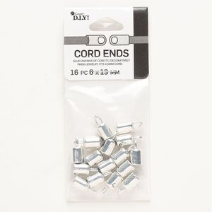 Cord end, "pewter" (zinc-based alloy), pkg/16, silver finish, 4.7mm glue-in.