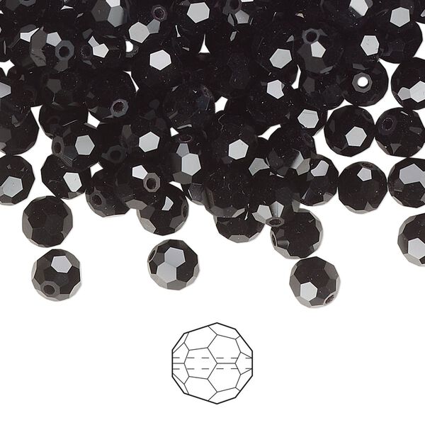 Bead 144pk jet, Preciosa Czech crystal 5mm round image number 0