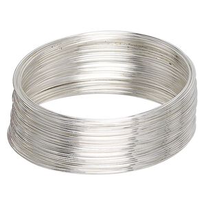 Memory wire, silver-plated stainless steel, 2-1/4 inch bracelet, 0.65-0.75mm thick. Sold per 1-ounce pkg, approximately 50 loops.