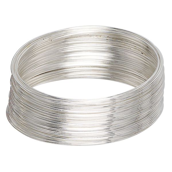 Memory wire, silver-plated stainless steel, 2-1/4 inch bracelet, 0.65-0.75mm thick. Sold per 1-ounce pkg, approximately 50 loops. image number 0