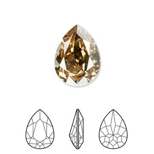 Fancy stone 6pk crystal golden shadow foil back, Crystal Passions® 18x13mm pear 4320