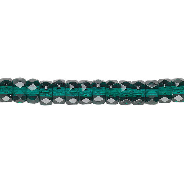 Bead, Czech fire-polished glass, emerald green, 6x3mm faceted rondelle. Sold per 15-1/2" to 16" strand. image number 0