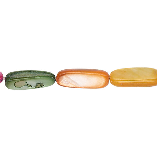 Bead, mother-of-pearl shell (dyed), mixed colors, 12x6mm-14x8mm stick. Sold per 15-inch strand. image number 0