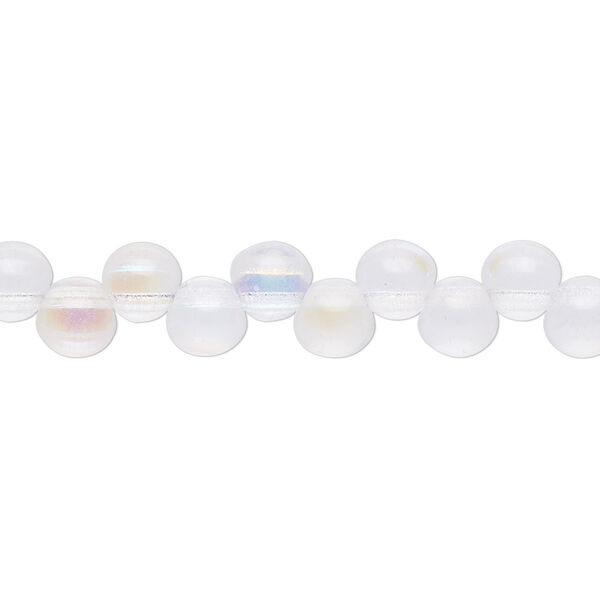 Bead, Preciosa, Czech pressed glass druk, transparent clear AB, 6mm top-drilled round. Sold per pkg of 30. image number 0