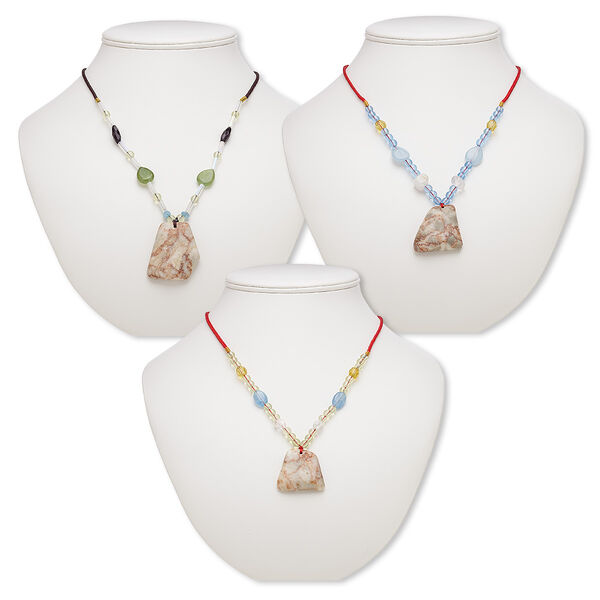 Component mix, redline marble / multi-gemstone (natural / dyed) / nylon / acrylic / glass, multicolored, 32x27mm-48x36mm freeform, 20-inch continuous loop. Sold per pkg of 3. image number 0