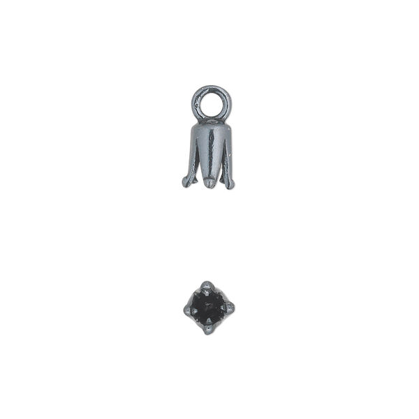 Cord end, JBB Findings, gunmetal-plated pewter (tin-based alloy), 7x4mm cone, 2mm inside diameter. Sold per pkg of 4. image number 0