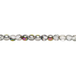 Bead, Czech glass druk, opaque and transparent clear half-coated vitrail, 4mm round. Sold per 15-1/2" to 16" strand.