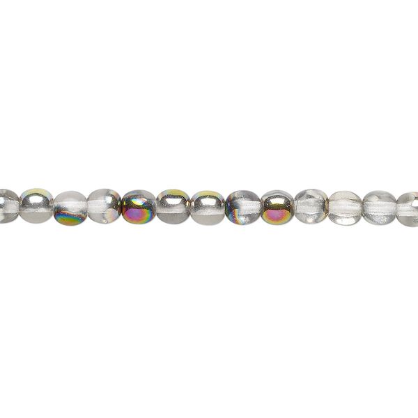 Bead, Czech glass druk, opaque and transparent clear half-coated vitrail, 4mm round. Sold per 15-1/2" to 16" strand. image number 0