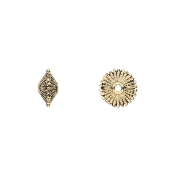 Bead, antique gold-finished "pewter" (zinc-based alloy), 9x5mm ribbed rondelle. Sold per pkg of 24. image number 0