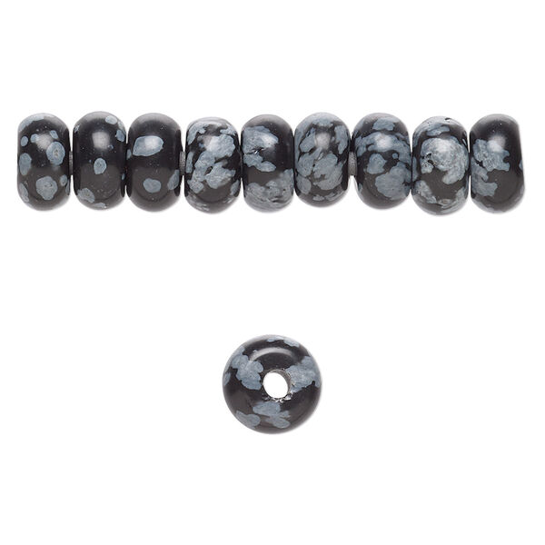 Bead, snowflake obsidian (natural), 8x5mm rondelle, B grade, Mohs hardness 5 to 5-1/2. Sold per pkg of 10. image number 0