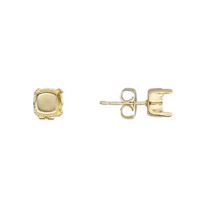 Earstud 1pkg4 gold-plated, 6mm / SS29 rivoli or chaton 4-prong setting / earnuts, brass / steel 2 pair