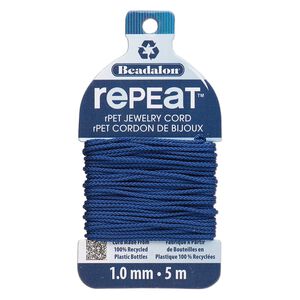 Cord, Beadalon® RePEaT™, recycled polyethylene, navy blue, 1mm, 100-pound test. Sold per 5-meter card.