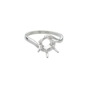 Ring, Sure-Set™, sterling silver, swirl band with 10mm 6-prong faceted round setting, size 7. Sold individually.