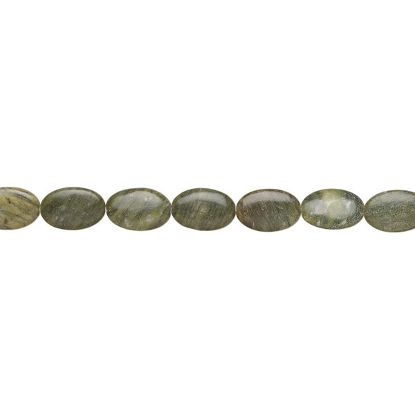 Green serpentine 1pkg1, puffed oval bead natural, 15 inch 29x19mm-30x20mm image number 1