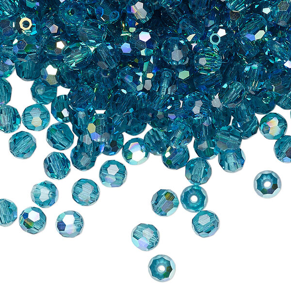 Bead 24pk indicolite AB, Preciosa Czech crystal 4mm round image number 0