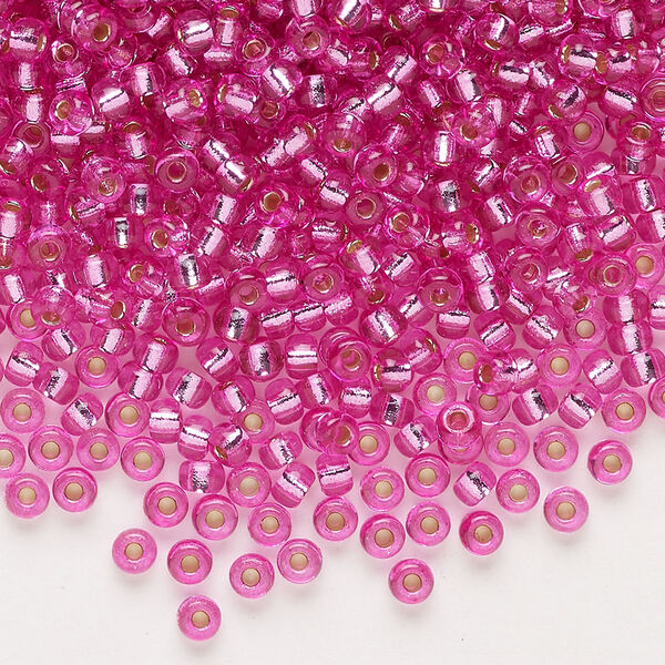 Seed bead, Miyuki, glass, pkg/50g, #8 rocaille, Duracoat® opaque silver-lined pink parfait (RR-4267). image number 0