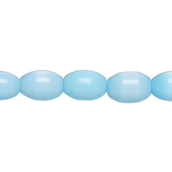 Bead, fiber optic glass, pkg/14 inch, opaque sky blue, 11x8mm center-drilled oval. image number 0