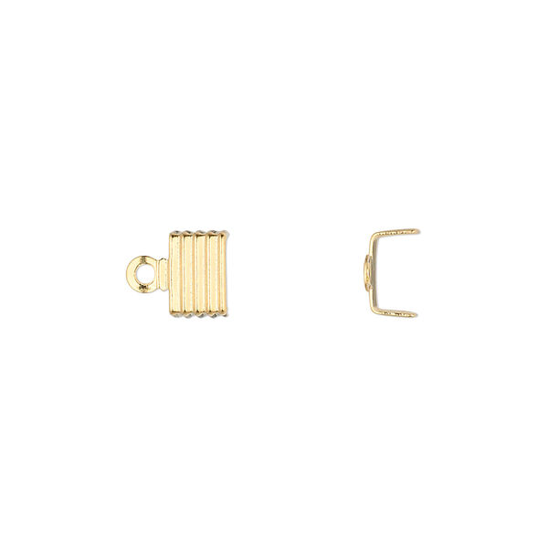 Cord end, fold-over, gold-plated brass, 6.5x4.5mm corrugated U-shape, 6mm inside diameter. Sold per pkg of 500. image number 0